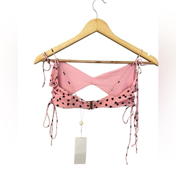 NWT For Love of Lemons Claudia Scrunch Bikini Top in Pink Hearts L - Picture 10 of 11